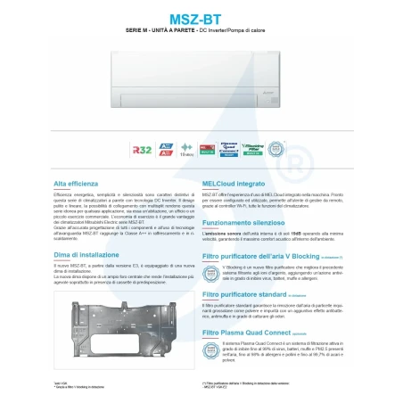 Aire acondicionado Mitsubishi Mono Split 12 Btu Pared MSZ-BT