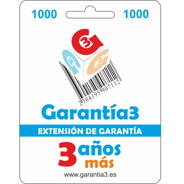 Garantía3 Extensión de garantía del Servicio Técnico 3 años Hasta 1000 Euro
