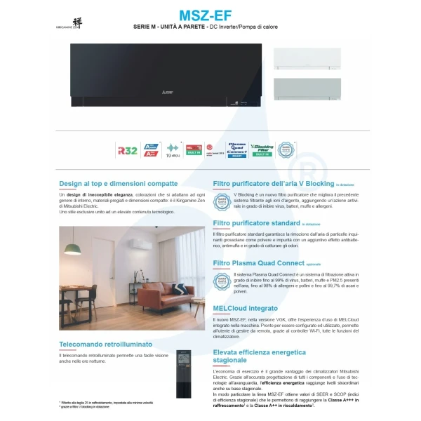 Aire acondicionado Mitsubishi Tres Split 7+7+12 Negro MXZ-3F68VF4