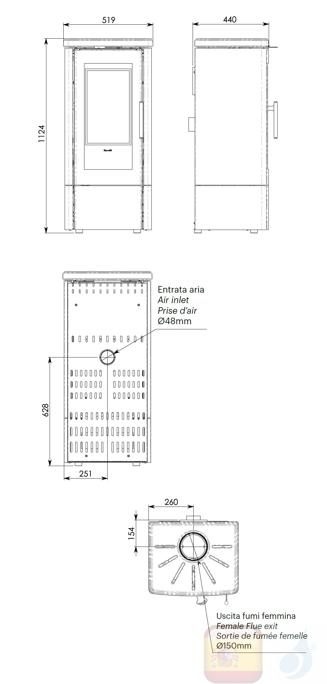 Estufa de leña Ravelli 8.5 kW ALBA STEEL metal Bronce