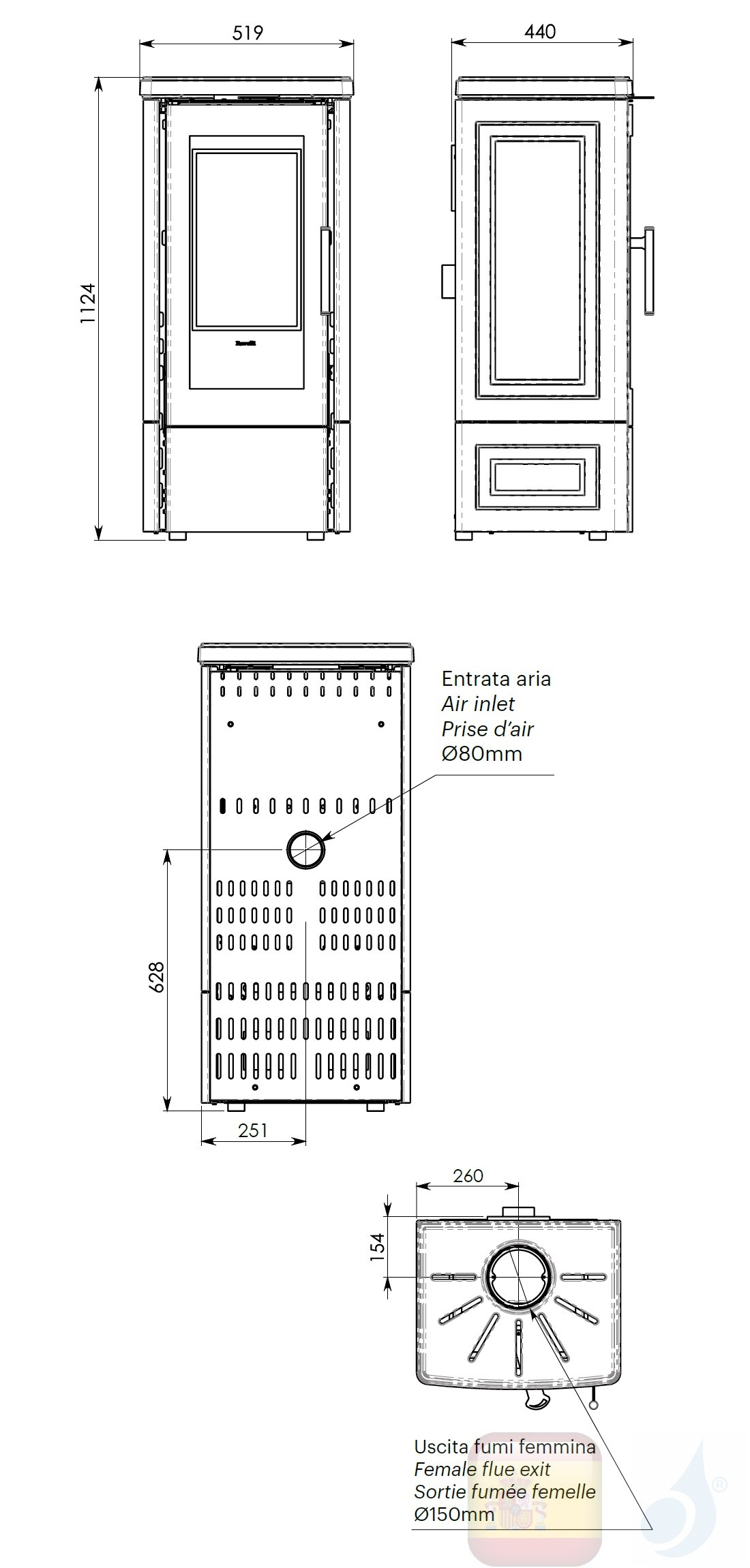 Estufa de leña Ravelli 8.5 kW ALBA cerámico Negro