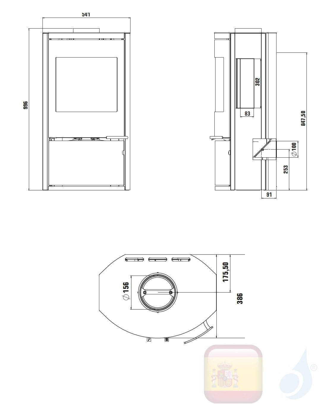 Estufa de leña Ravelli 8 kW CALLIOPE VIEW metal Negro