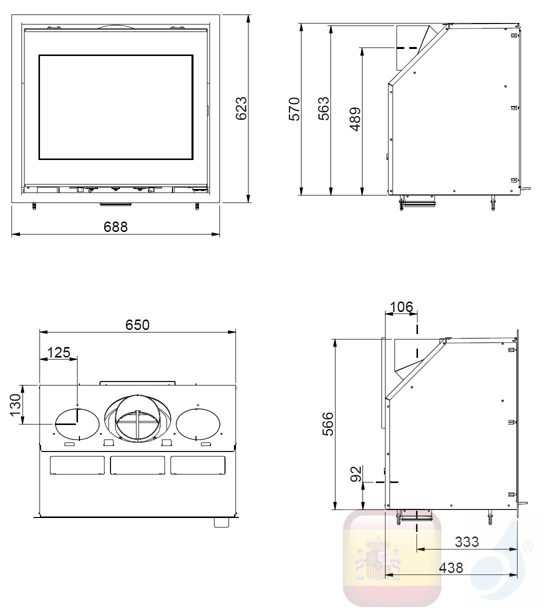 Chimenea de leña Ravelli 8 kW ERCOLE vaso Negro