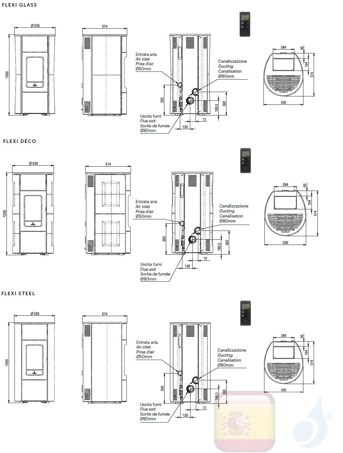 Estufa de pellets Ravelli 8.3 kW Flexi 9 Steel metal Blanco
