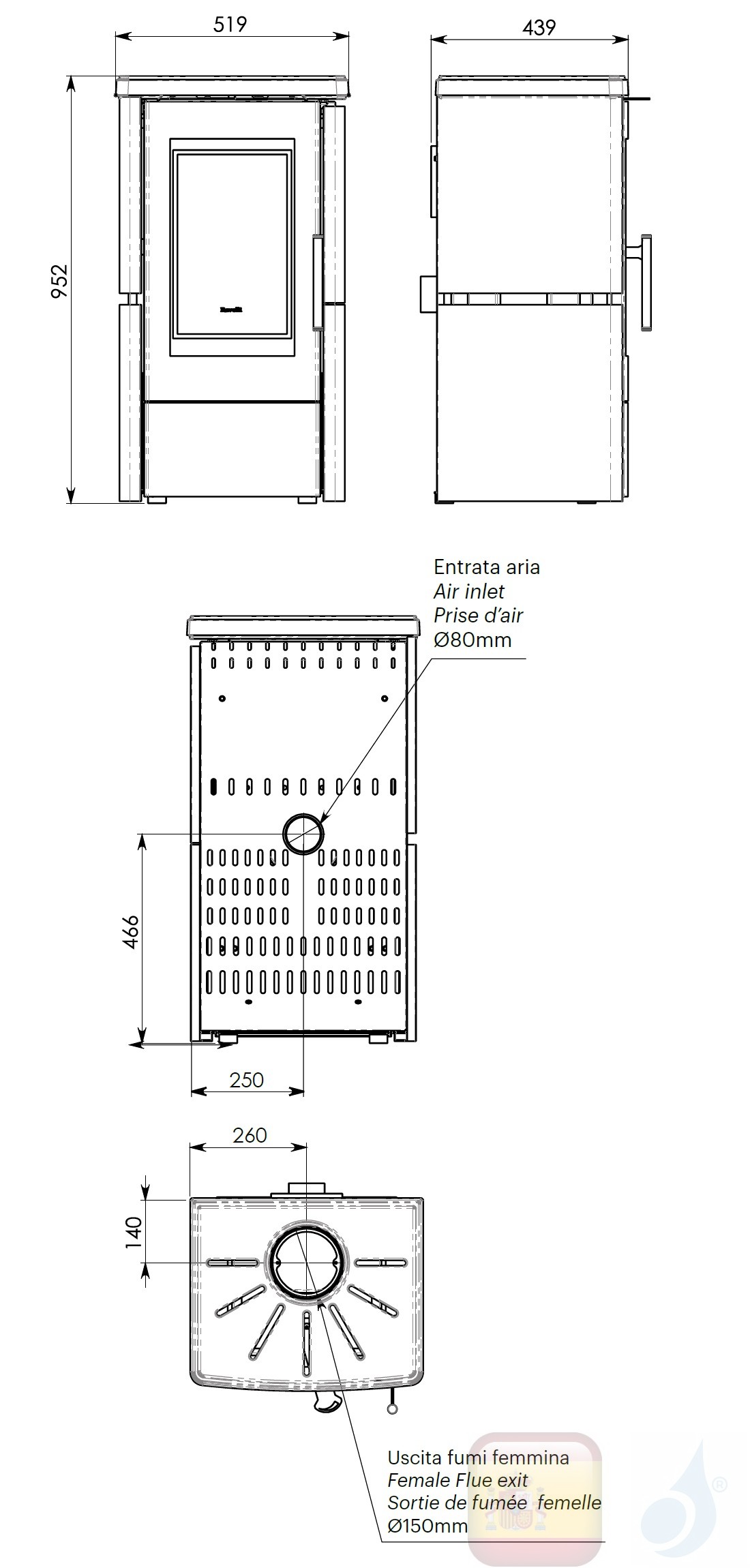 Estufa de leña Ravelli 8.5 kW LIA STEEL metal Negro