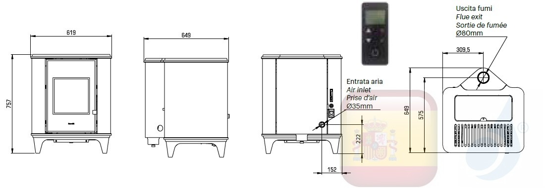 Estufa de pellets Ravelli 5.3 kW Luna cerámico Negro