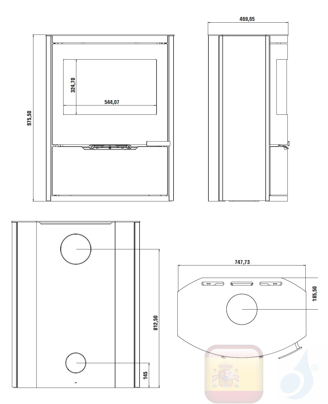 Estufa de leña Ravelli 9 kW MINERVA metal Negro
