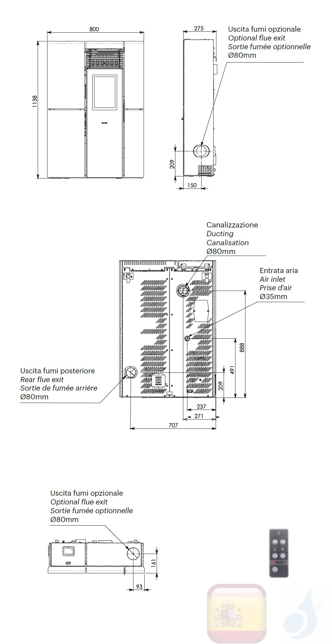 Estufa de pellets Ravelli 8.4 kW OLIVIA STEEL metal Bordeaux