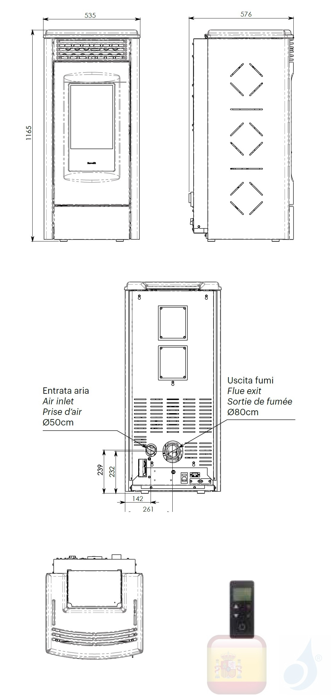 Estufa de pellets Ravelli 10.6 kW RV 120 TOUCH metal Bronce