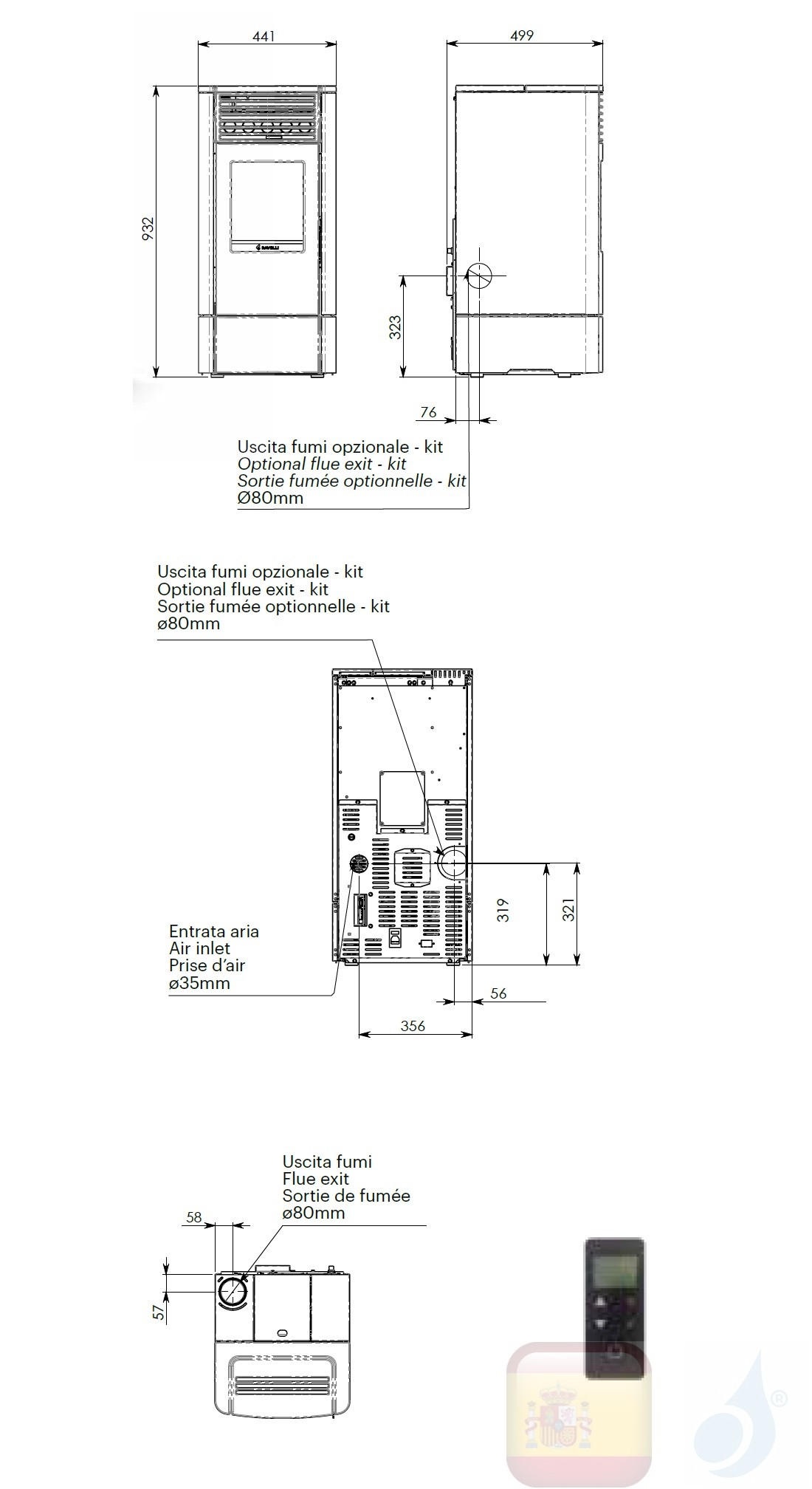 Estufa de pellets Ravelli 6.4 kW S 70 metal Gris