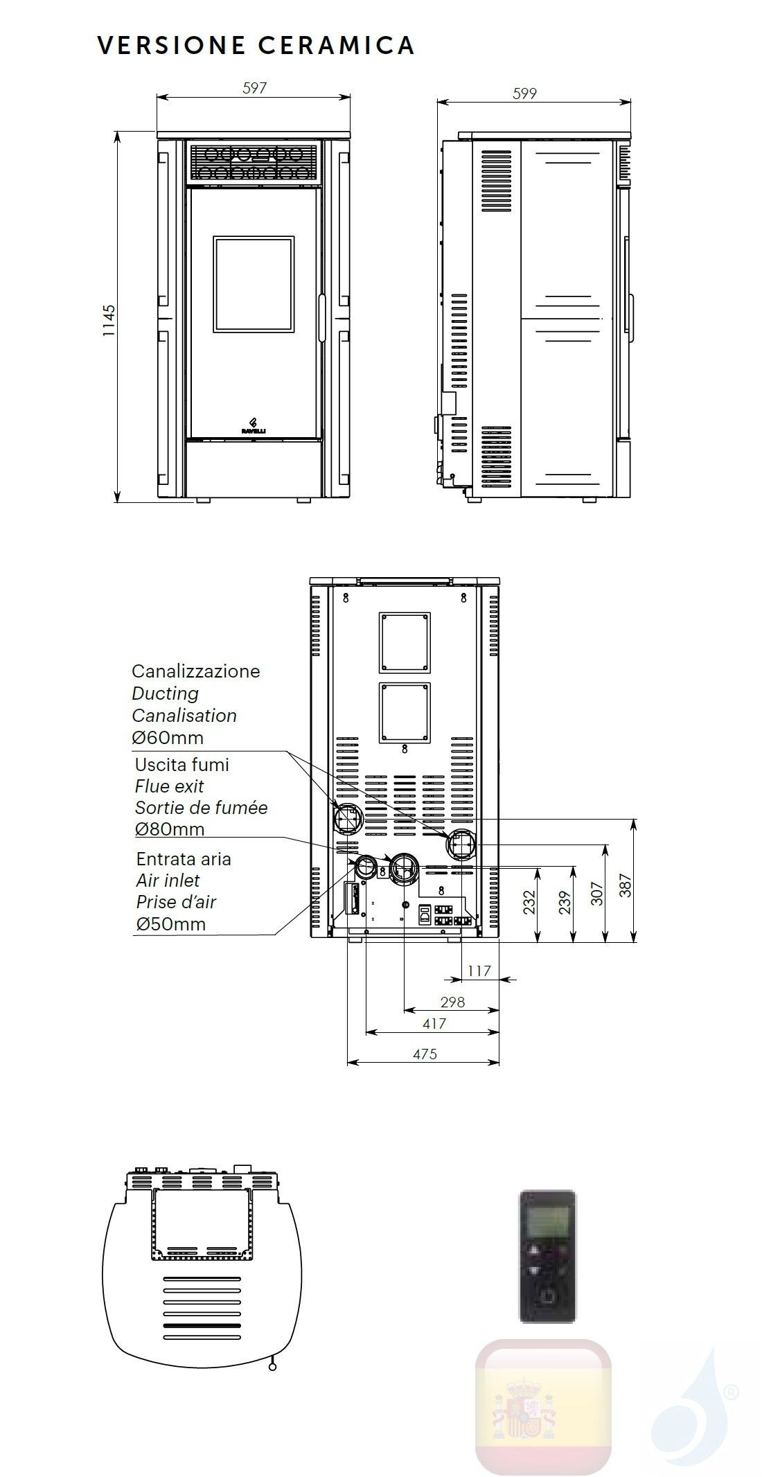 Estufa de pellets Ravelli 10.8 kW SPHERE C Ceramica cerámico Blanco