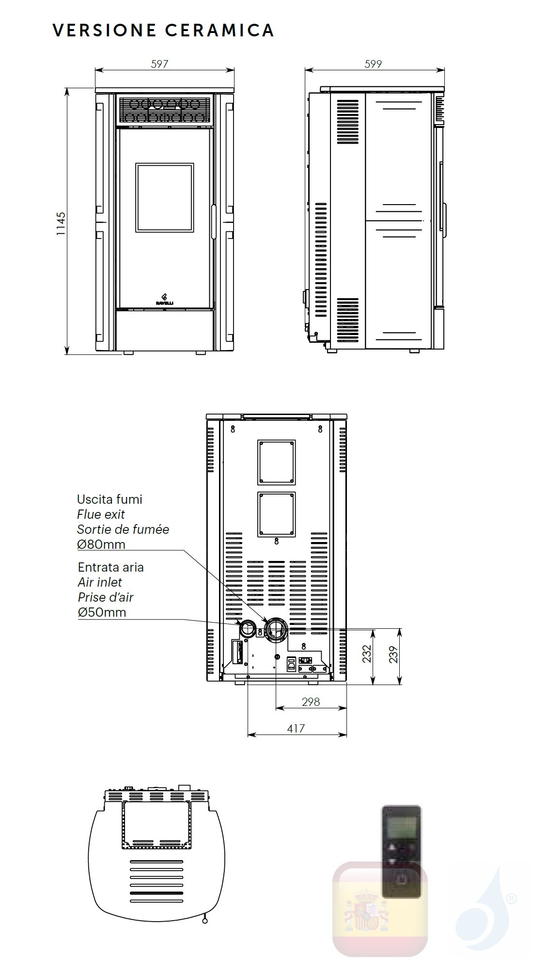 Estufa de pellets Ravelli 10.8 kW SPHERE V Ceramica cerámico Blanco