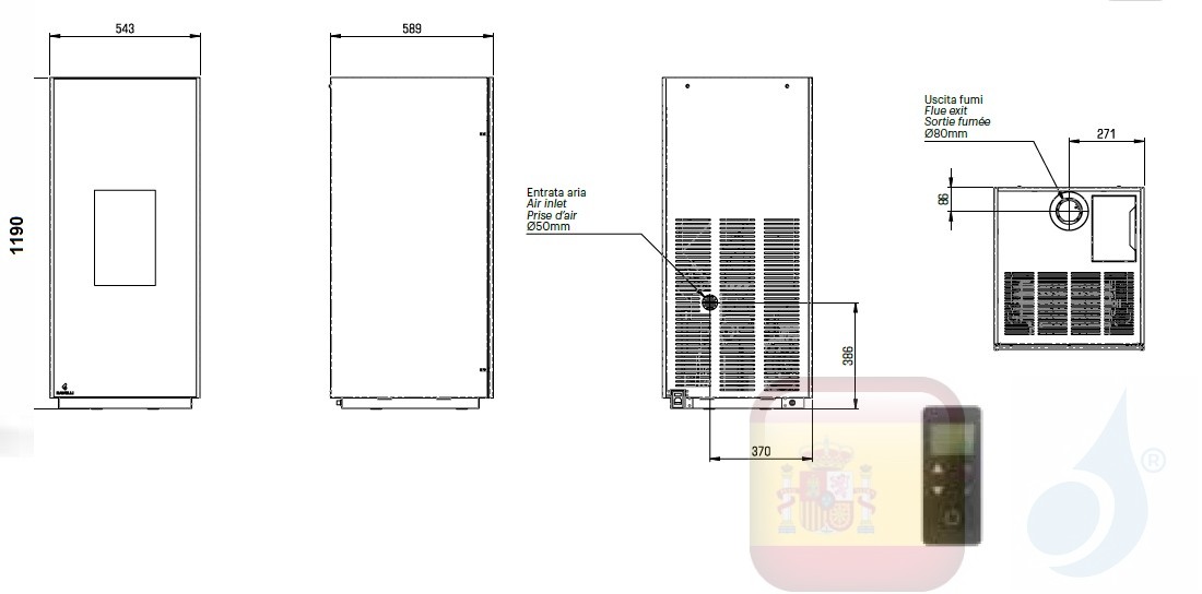 Estufa de pellets Ravelli 6.6 kW Square 7 metal Negro